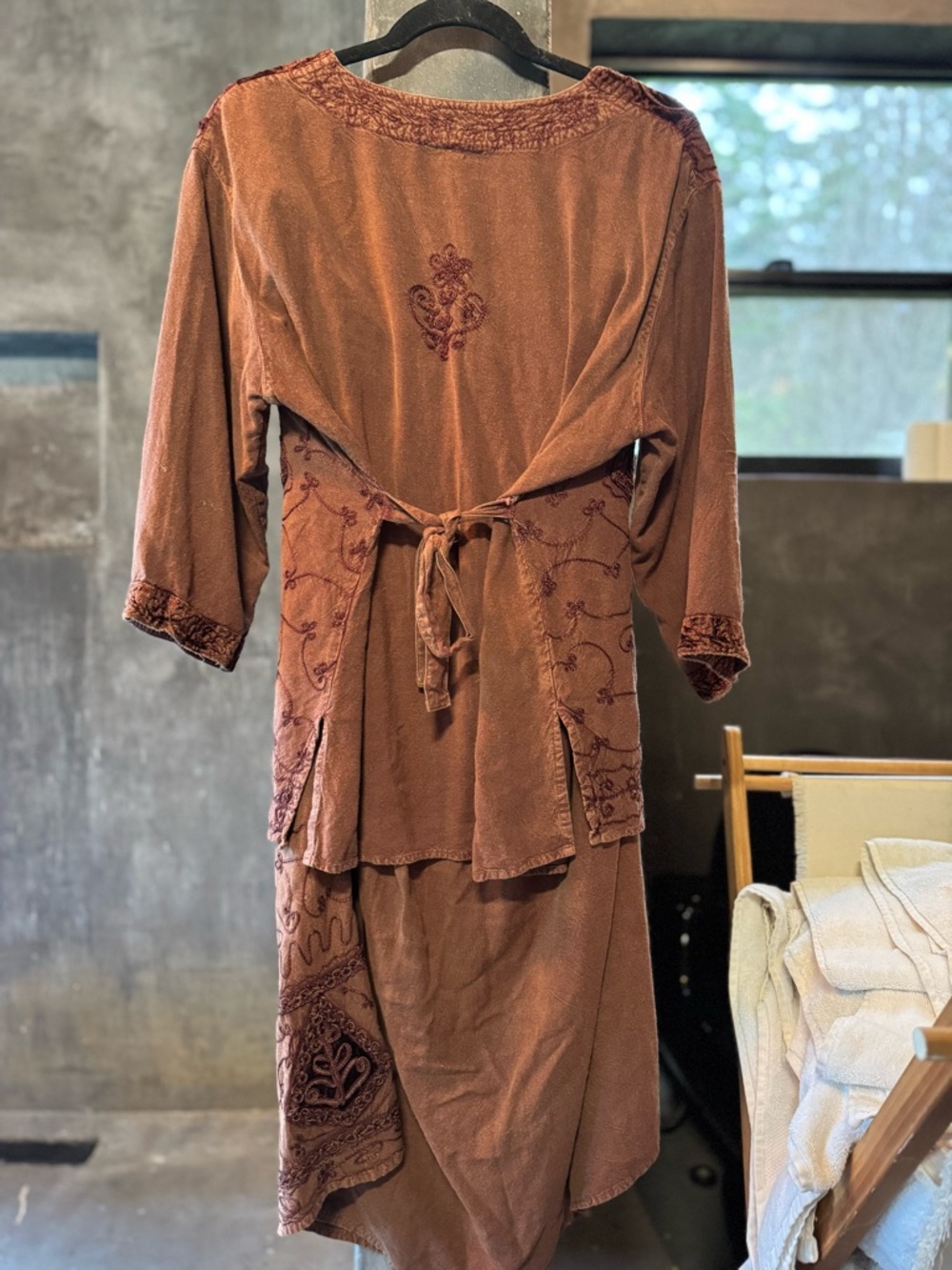 Embroidered Two-Piece Rust Brown Set